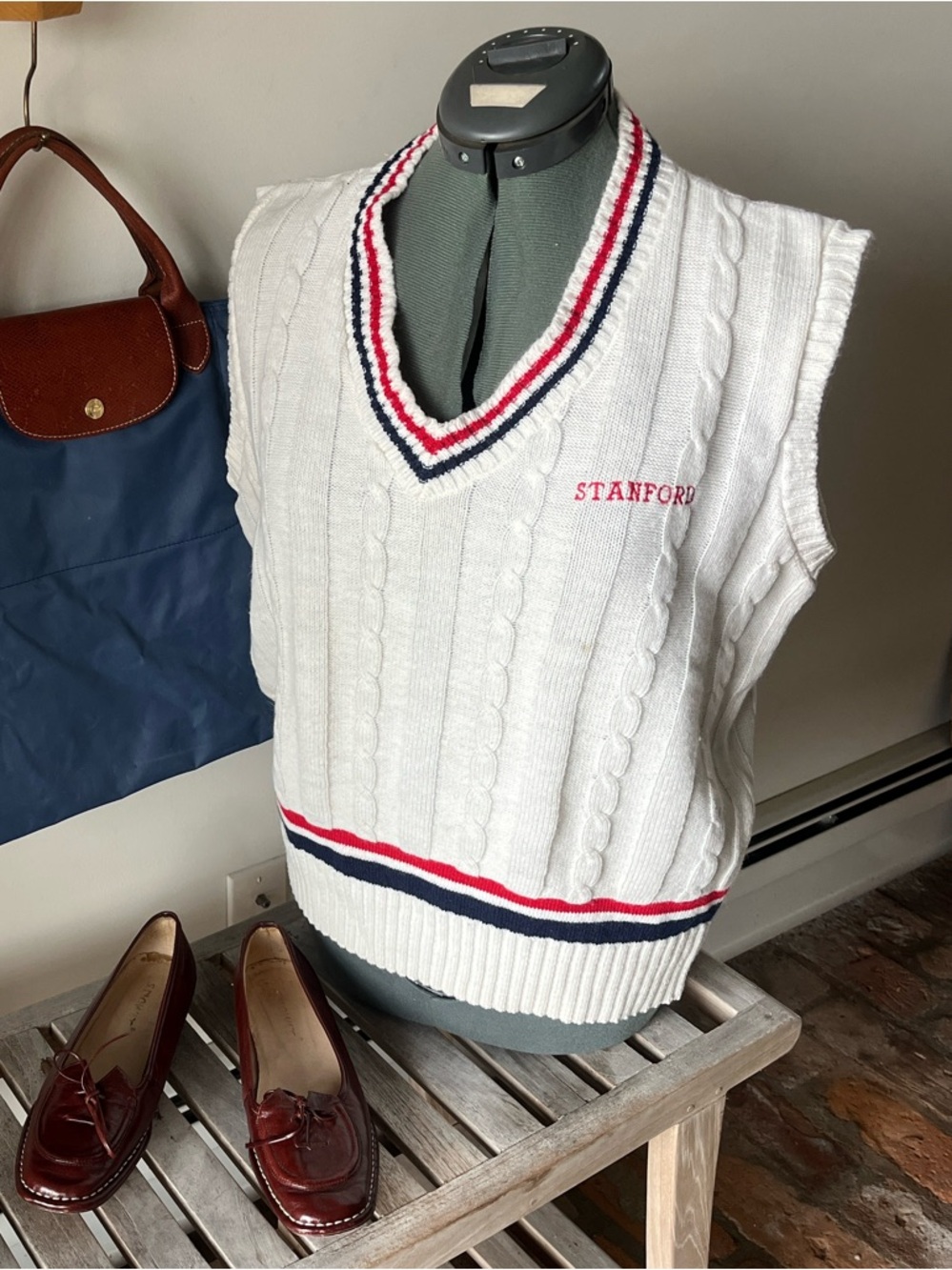 Vintage Stanford Cable Knit Cricket Vest • V-Neck • Preppy Collegiate • Men’s S